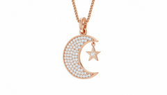 Sparkling Round Diamond Moon and Star Pendant