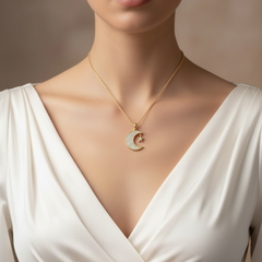 Sparkling Round Diamond Moon and Star Pendant