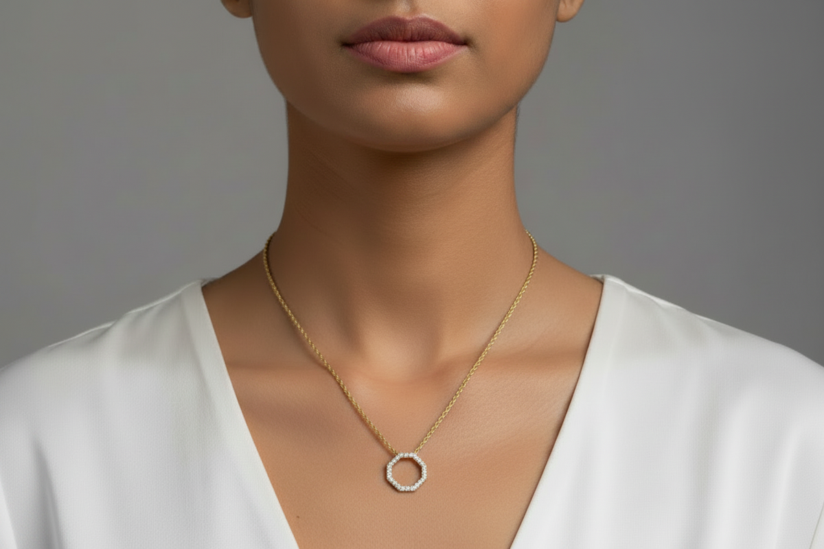 Modern Hexagonal Diamond Silhouette Necklace With Chain