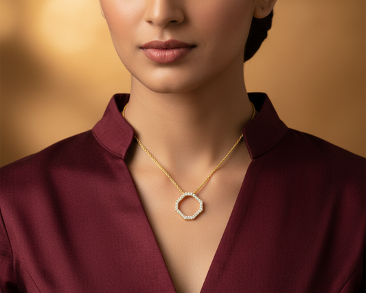 Chic Octagon Open Design Necklace With Chain