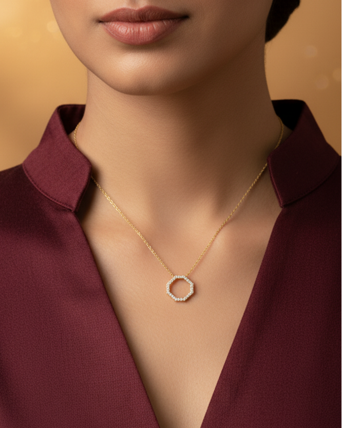 Chic Octagon Open Design Necklace With Chain
