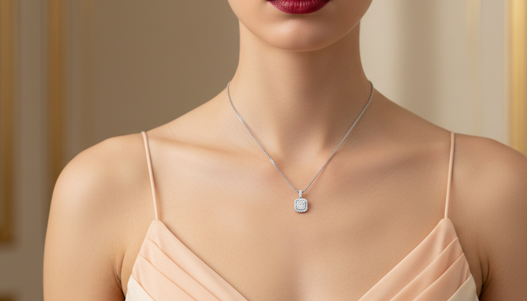Diamond Double Halo Square Pendant