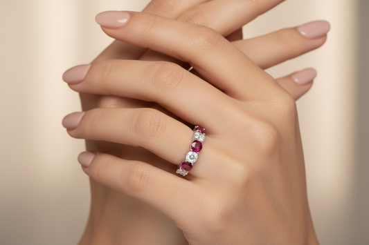 Nine Stone Ruby With Diamond Half Cttw