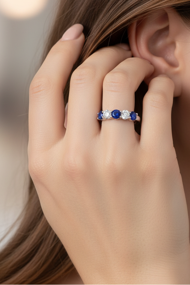 Nine Stone Sapphire With Diamond Half Cttw