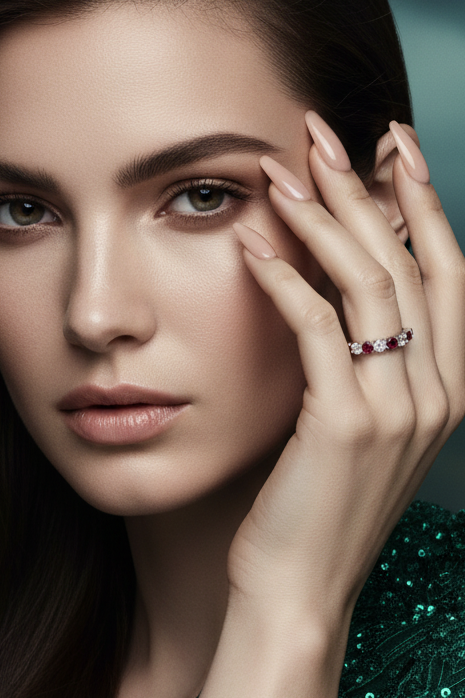 Nine Stone Ruby With Diamond Approx One Cttw