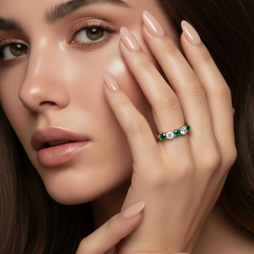 Seven Stone Emerald With Diamond