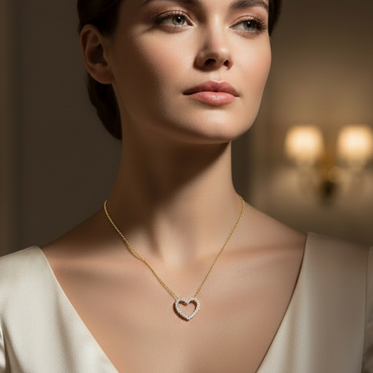 Dainty Diamond Open Heart Charm Necklace With Chain