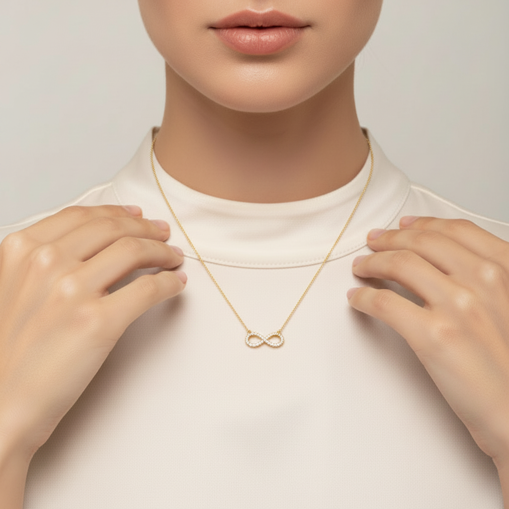 Classic Diamond-Studded Infinity Necklace with Chain
