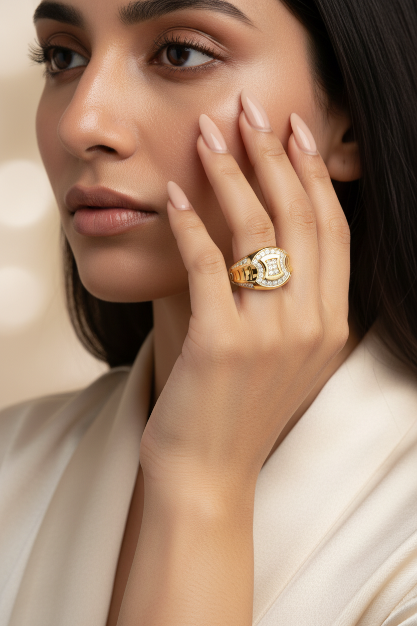 Ribbed-Detail Geometric Diamond