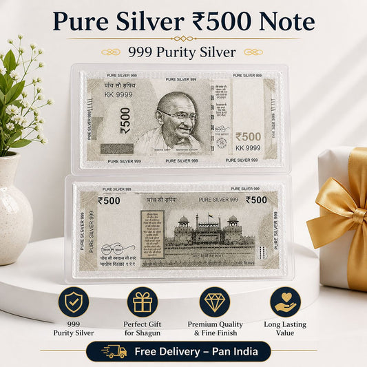 Pure Silver ₹500 Note (999 Purity) – Premium Silver Gift for Shagun, Wedding & Festive Occasions | Fine Finish Collectible