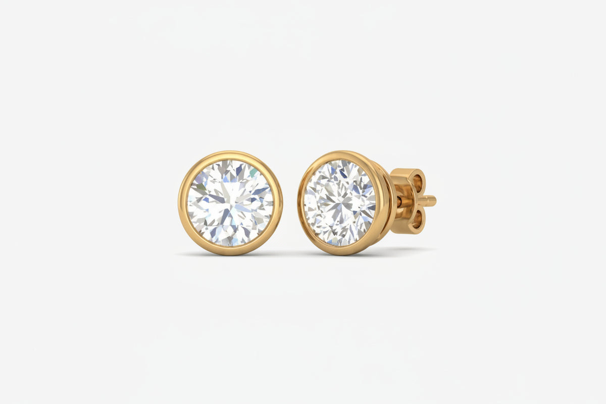 9K solid gold studs earring bezel set 0.15 ct diamond