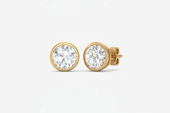 9K solid gold studs earring bezel set 0.15 ct diamond