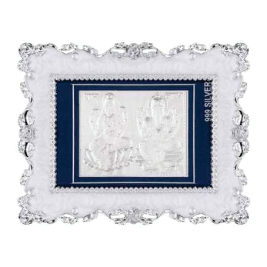Laxmiji-Ganeshji Frame - 999 Pure silver , 3 x 4 Inch