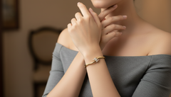 Unique Gold Wavy Bangle with Diamond Heart-Leaf