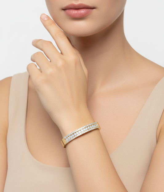 Classic Two-Row Round Cut Diamond Bangle