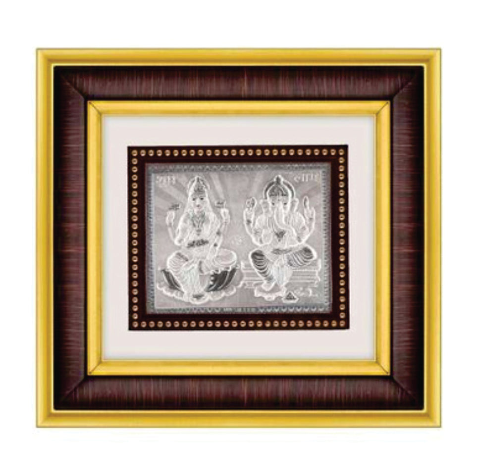 Laxmiji-Ganeshji Frame - 999 Pure silver , 8.5 x 9.5 Inch