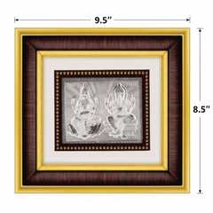 Laxmiji-Ganeshji Frame - 999 Pure silver , 8.5 x 9.5 Inch