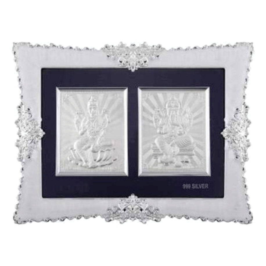 Ganeshji-Laxmiji Frame - 999 Pure silver , 7 x 9 Inch