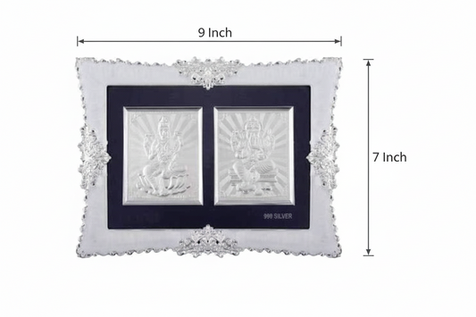 Ganeshji-Laxmiji Frame - 999 Pure silver , 7 x 9 Inch