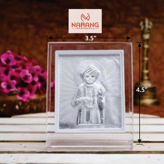 Jalaram Bapa Frame- 999 Pure silver , 3.5 x 4.5 Inch