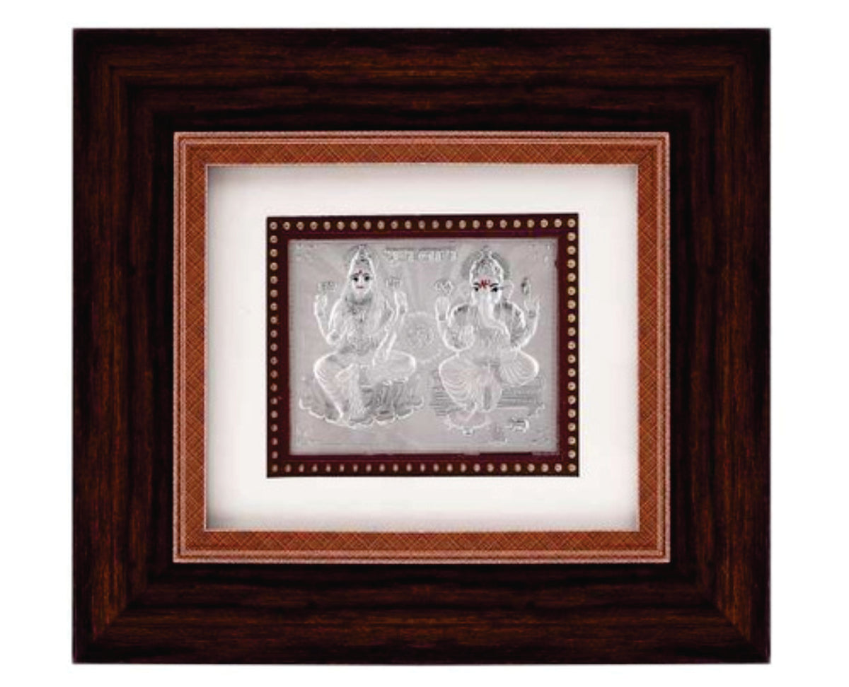 Laxmi Ganeshji Frame - 999 Pure silver , 7 x 8 Inch