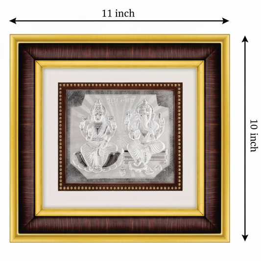 Laxmiji-Ganeshji Frame - 999 Pure silver , 10 x 11 Inch