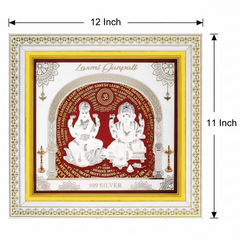 Laxmiji Ganeshji Frame - 999 Pure silver , 11 x 12 Inch
