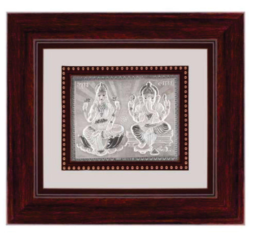 Laxmiji-Ganeshji Frame - 999 Pure silver , 9 x 10 Inch