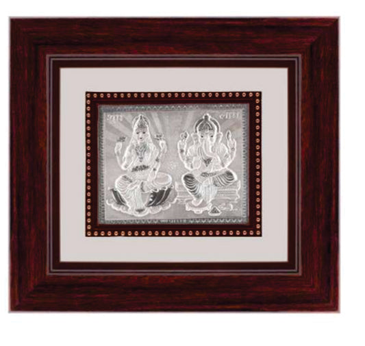 Laxmiji-Ganeshji Frame - 999 Pure silver , 9 x 10 Inch