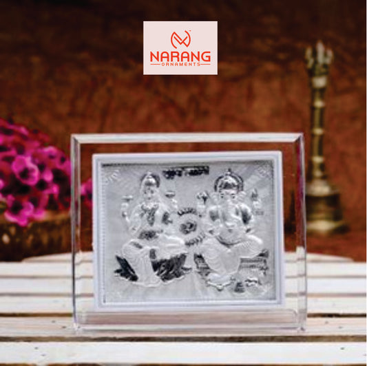 Laxmi Ganeshji Frame - 999 Pure silver , 3.5 x 4.5 Inch