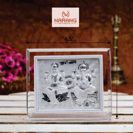 Laxmi Ganeshji Frame - 999 Pure silver , 3.5 x 4.5 Inch