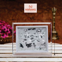 Laxmi Ganeshji Frame - 999 Pure silver , 3.5 x 4.5 Inch