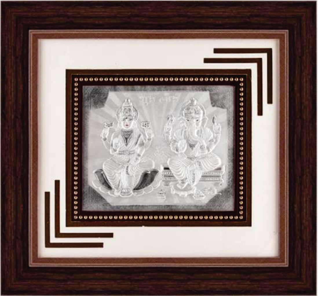 Laxmiji-Ganeshji Frame - 999 Pure silver , 12 x 13 Inch