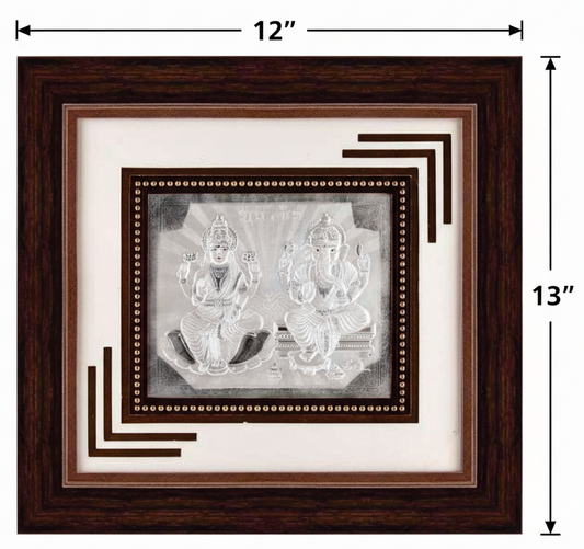 Laxmiji-Ganeshji Frame - 999 Pure silver , 12 x 13 Inch