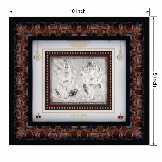 Laxmiji-Ganeshji Frame - 999 Pure silver , 9 x 10 Inch