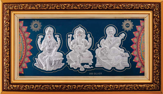 Laxmiji Ganeshji Saraswati L.G.S Frame - 999 Pure silver , 9.5 x 15.5 Inch