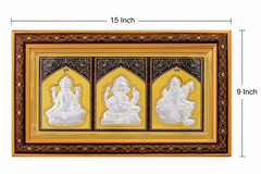 Laxmiji Ganeshji Saraswati Maa Frame - 999 Pure silver , 9 x 15 Inch