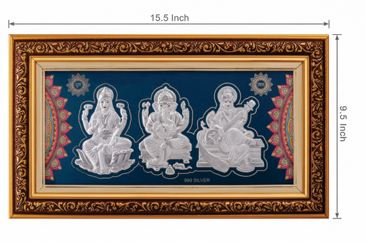 Laxmiji Ganeshji Saraswati L.G.S Frame - 999 Pure silver , 9.5 x 15.5 Inch