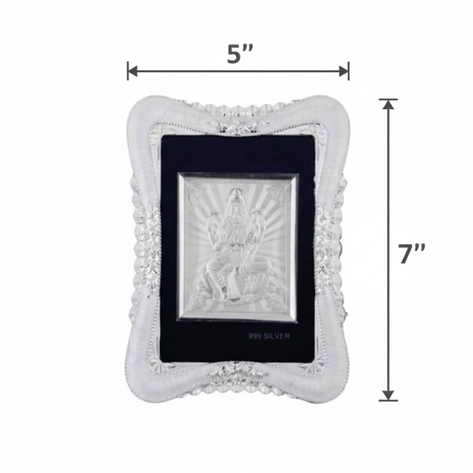 Laxmi Maa Frame - 999 Pure silver , 5 x 7 Inch