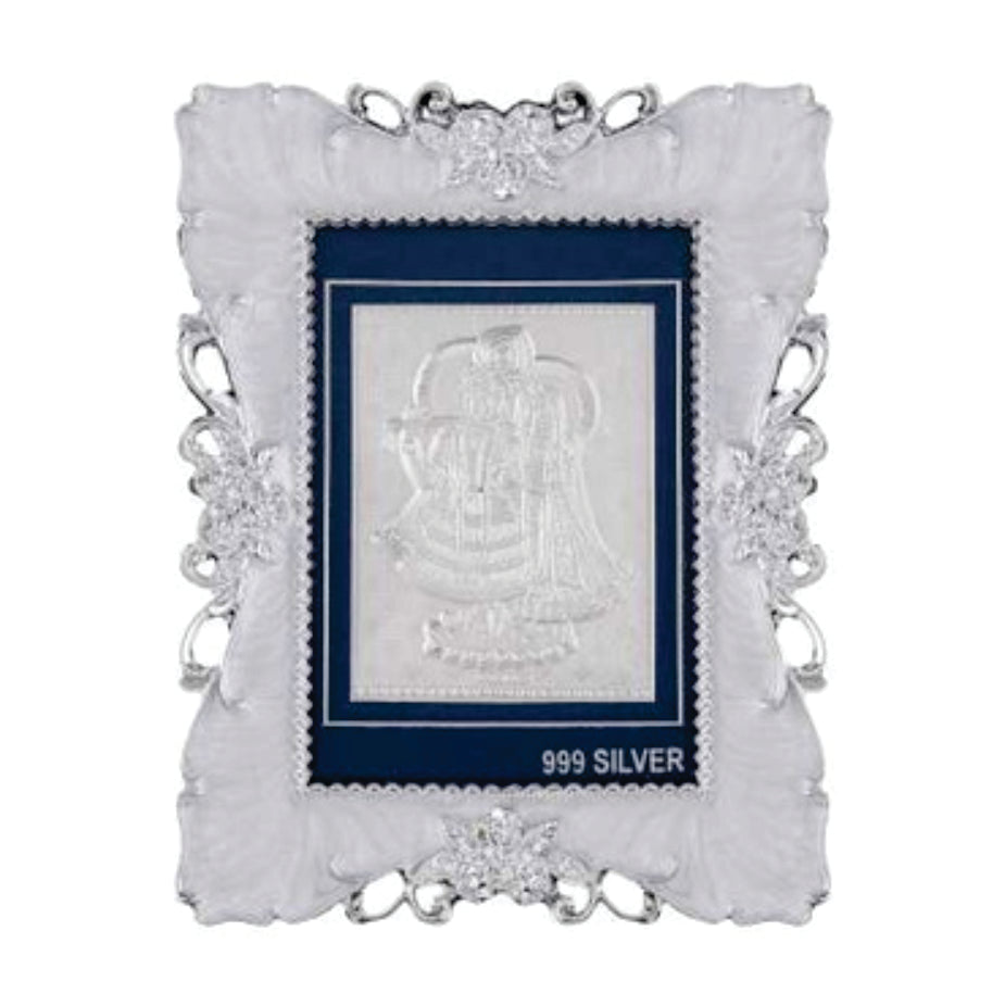 Radha Krishna Frame - 999 Pure silver , 3 x 4 Inch