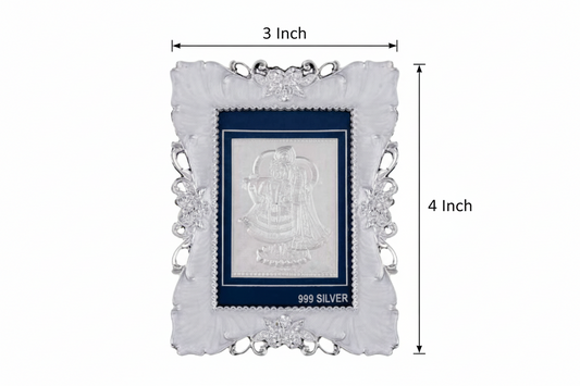 Radha Krishna Frame - 999 Pure silver , 3 x 4 Inch