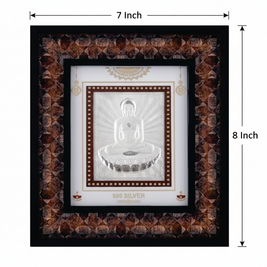 Mahavir Swami Frame - 999 Pure silver , 7 x 8 Inch