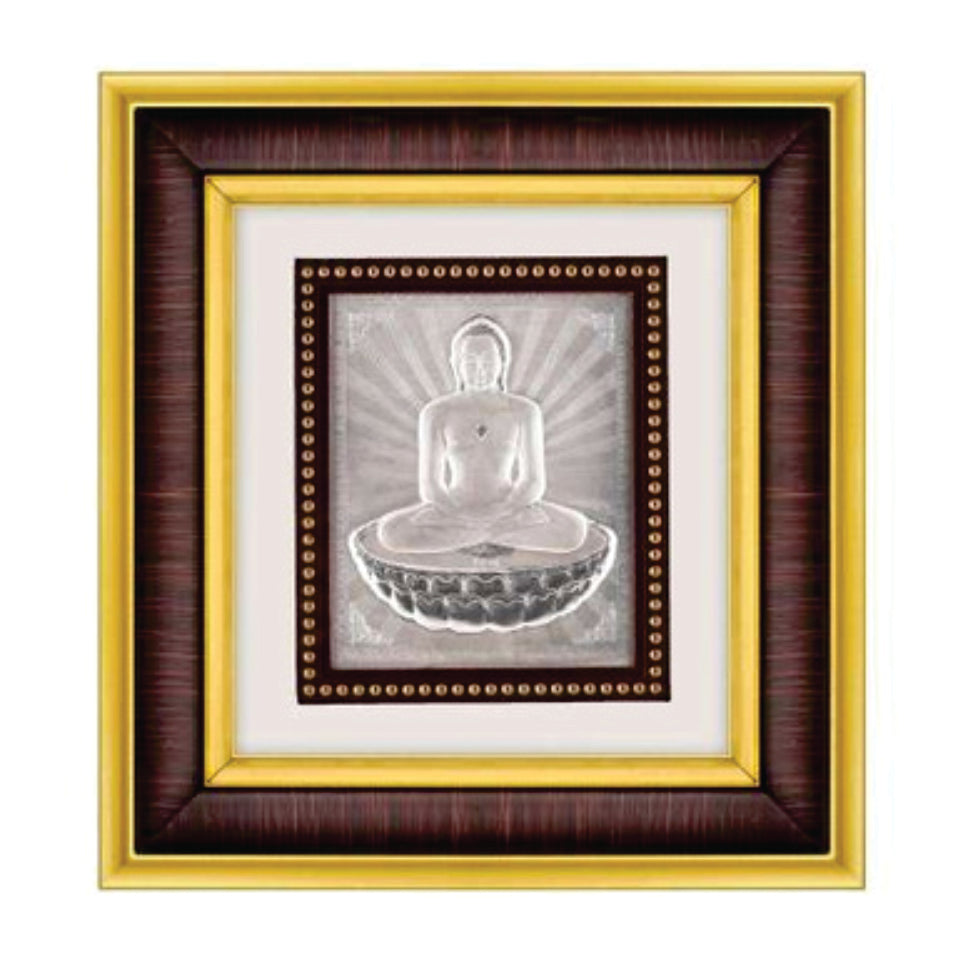 Mahavir Swami Frame - 999 Pure silver , 8.5 x 9.5 Inch