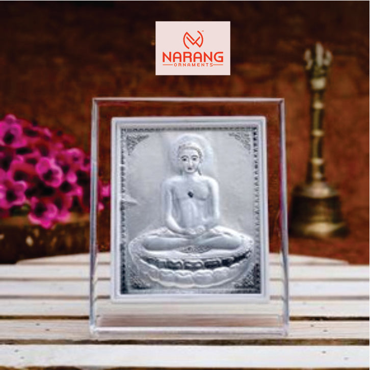 Mahavir Sawami Frame - 999 Pure silver , 3.5 x 4.5 Inch