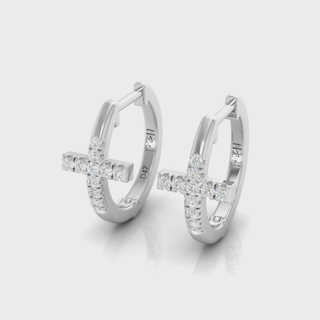 Sparkling Diamond Cross Huggies  Earrings