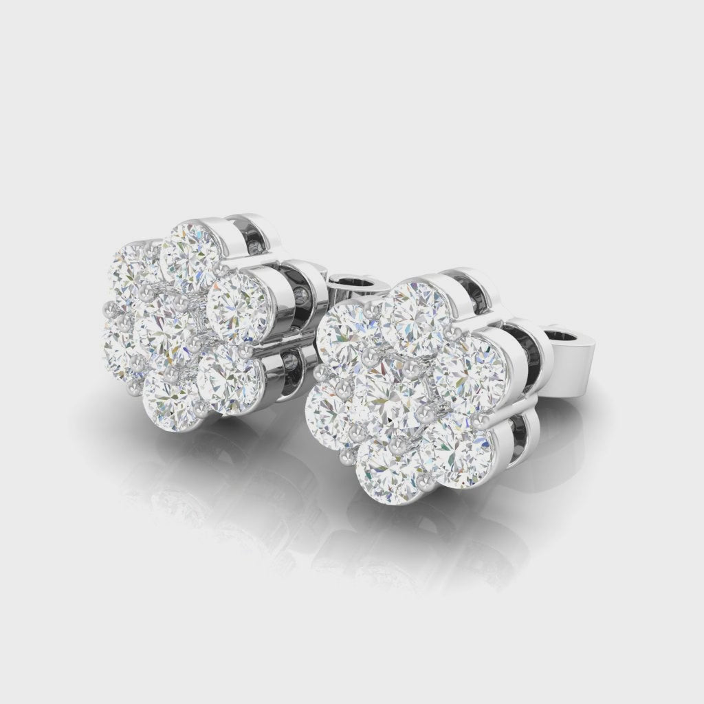 Classic Round Diamond Floral Stud Earrings