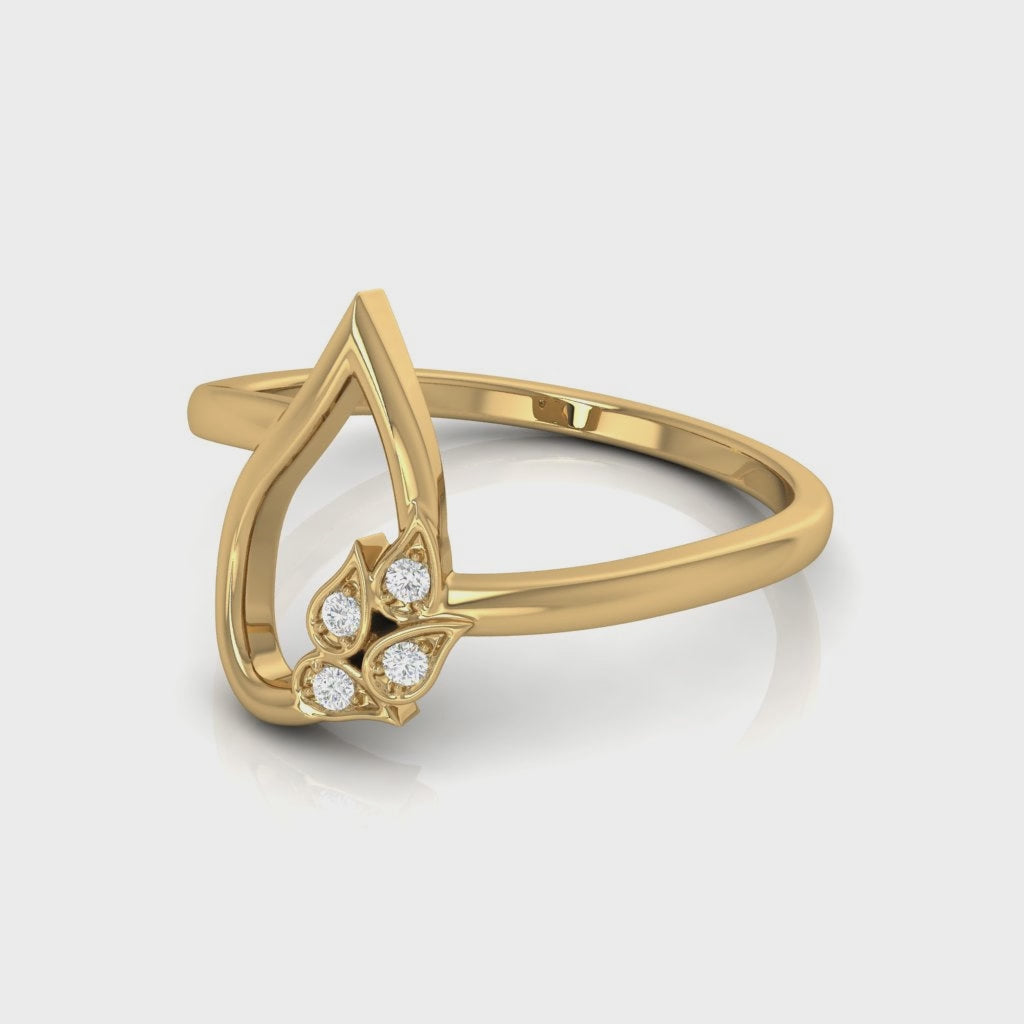 Leaf Shape Gold & Four Stone Diamond Bypass Ring