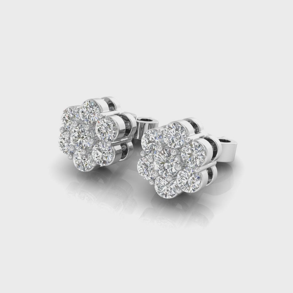 fourteen-Stone Cluster Studs Earrings