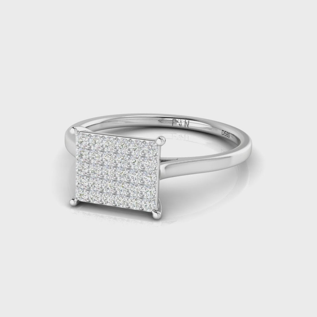 Geometric Round Diamond Cluster Ring