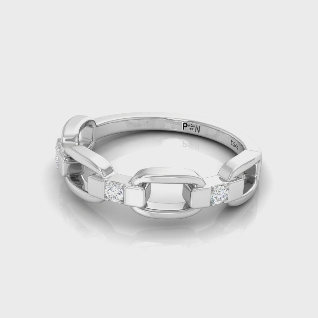 Modern Geometric Paper Clip Style Link Diamond Ring